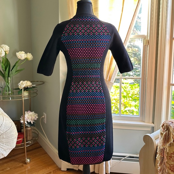 M Missoni Black Multicoloured Short Sleeve Cube Knit Bodycon Dress - Picture 2 of 4
